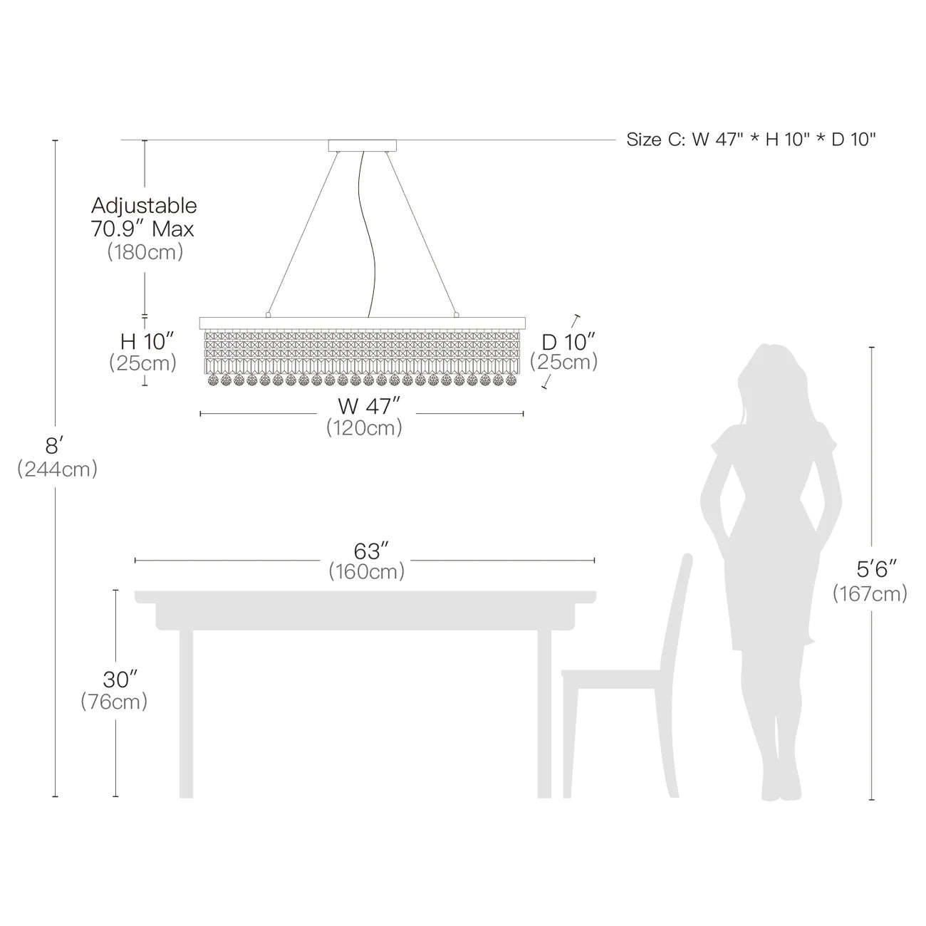 47" Crystal Dining Room Chandelier-Sylvia Space