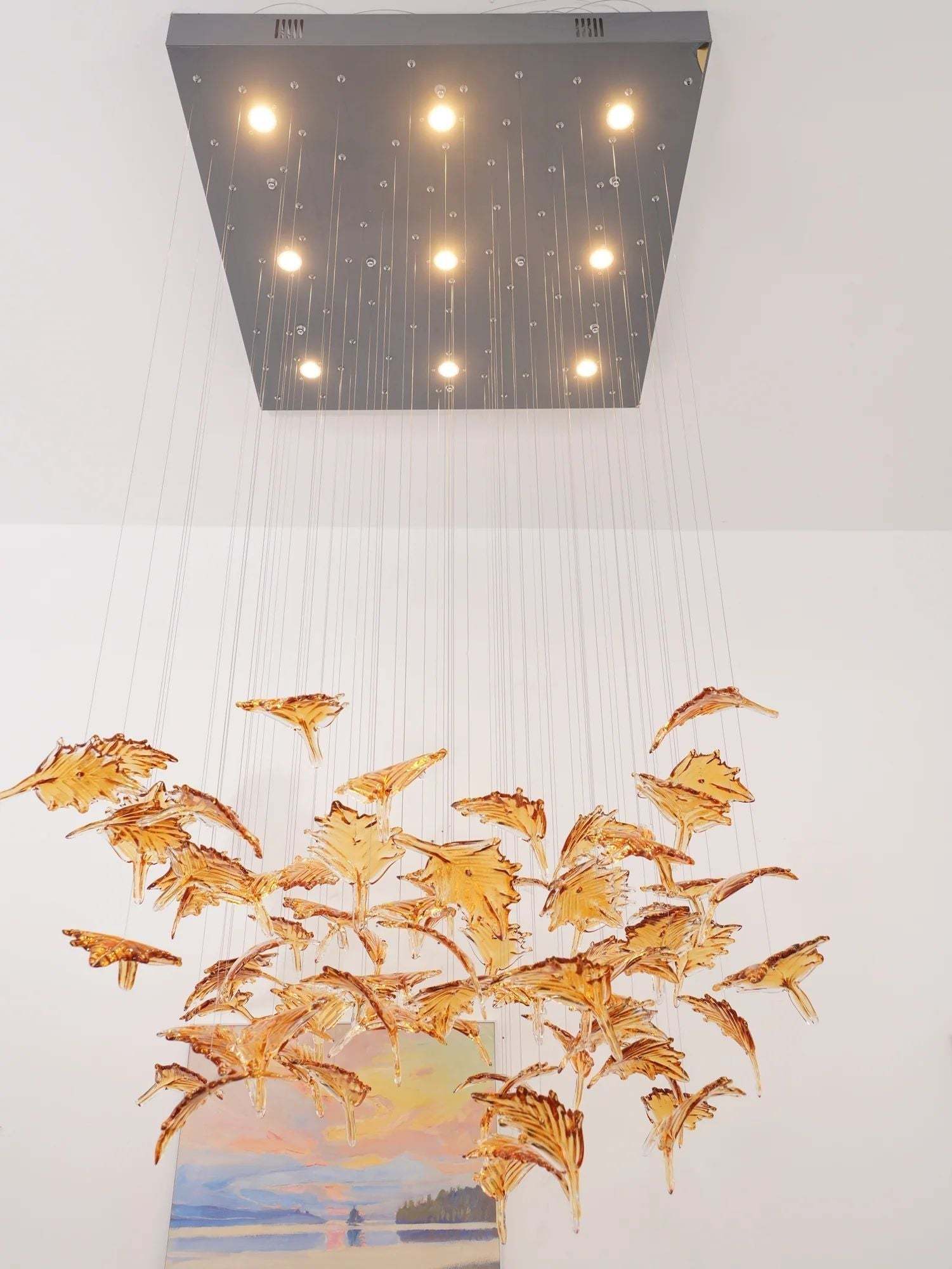 Multicolor Maple Leaf Art Glass Large Oversize Chandelier - Yovalighting