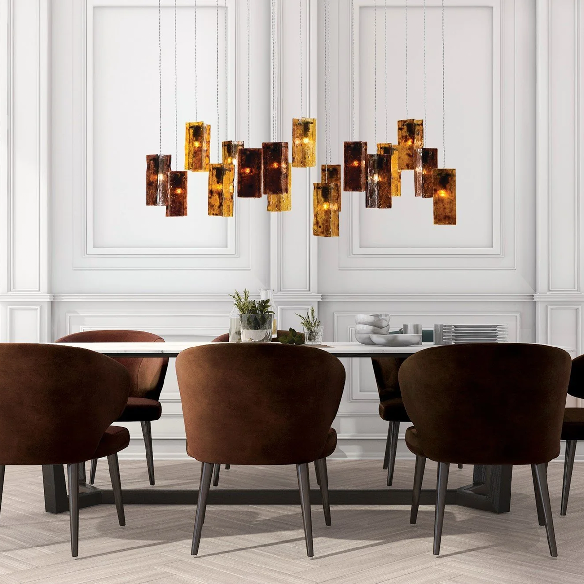 Rectangular  Glass  Pendant Chandelier-Sylvia Space