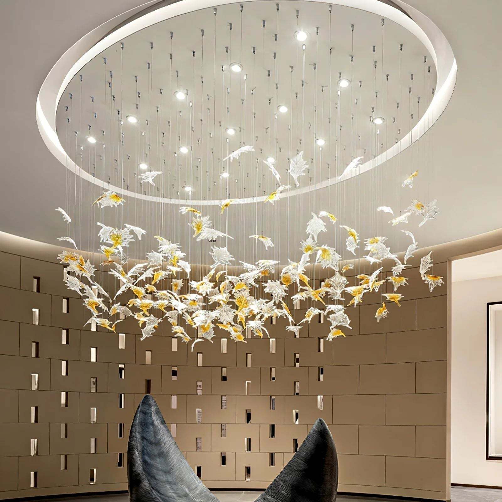 Multicolor Maple Leaf Art Glass Large Oversize Chandelier - Yovalighting