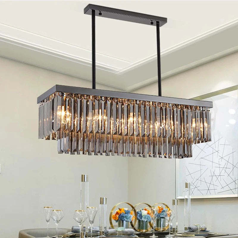 47" Smoke Grey Crystal Dining Room Chandelier-Sylvia Space