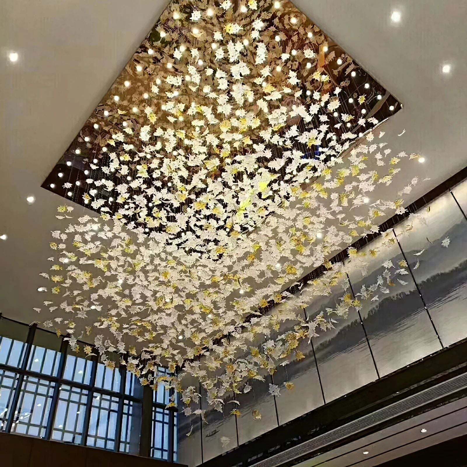 Multicolor Maple Leaf Art Glass Large Oversize Chandelier - Yovalighting