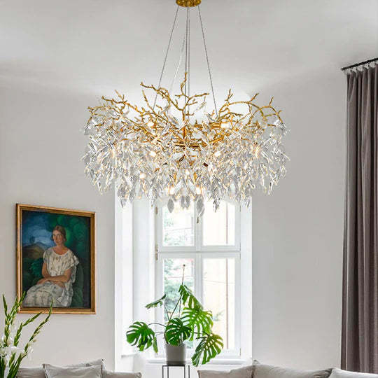 Mamie Brass Branch Crystal Chandelier Light for Living Room-Sylvia Space
