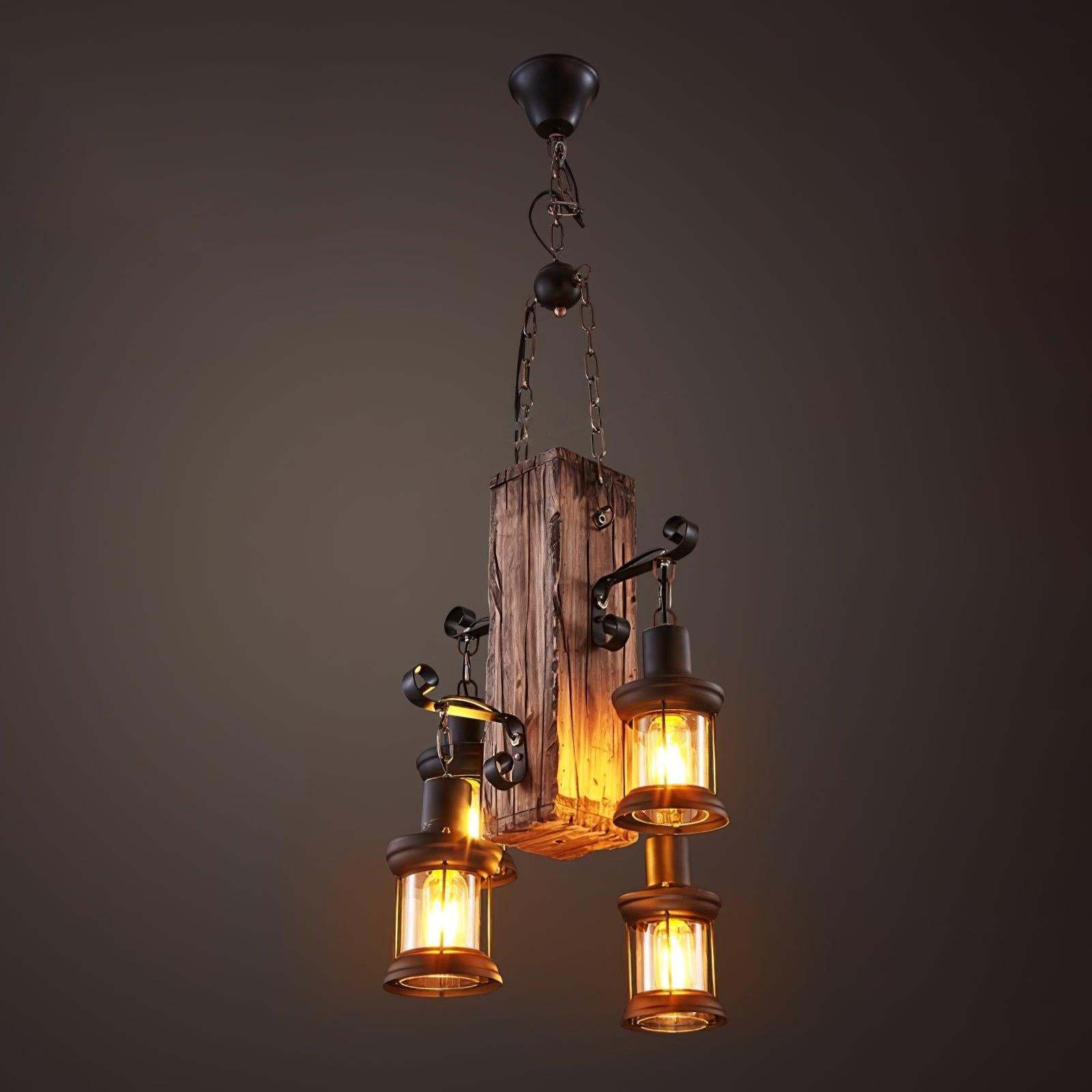 Nautical Industrial Style Wooden Chandelier with 1/3/6/8 heads-Sylvia Space