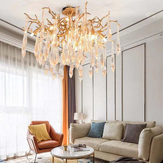 Jamie Brass Branch Crystal Ceiling Light, Designer Branch Chandelier-Sylvia Space