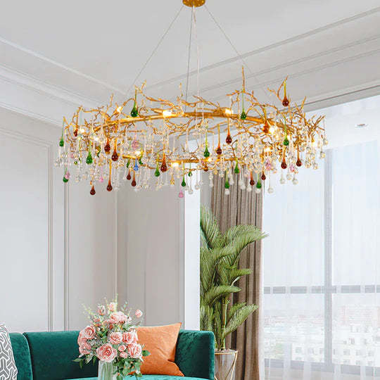 Lydia Colorful Crystal Raindrop Branch Chandelier for Dining Room-Sylvia Space