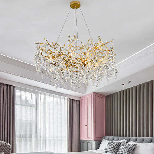 Mamie Brass Branch Crystal Chandelier Light for Living Room-Sylvia Space