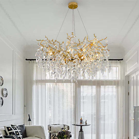 Mamie Brass Branch Crystal Chandelier Light for Living Room-Sylvia Space