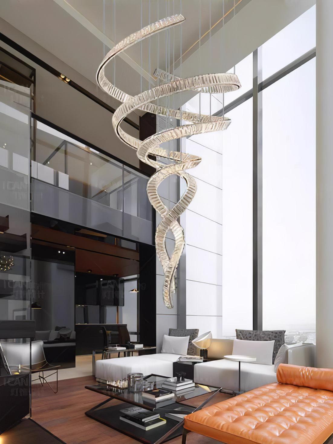 Long Spiral Crystal Chandelier ∅ 31.5″-Sylvia Space