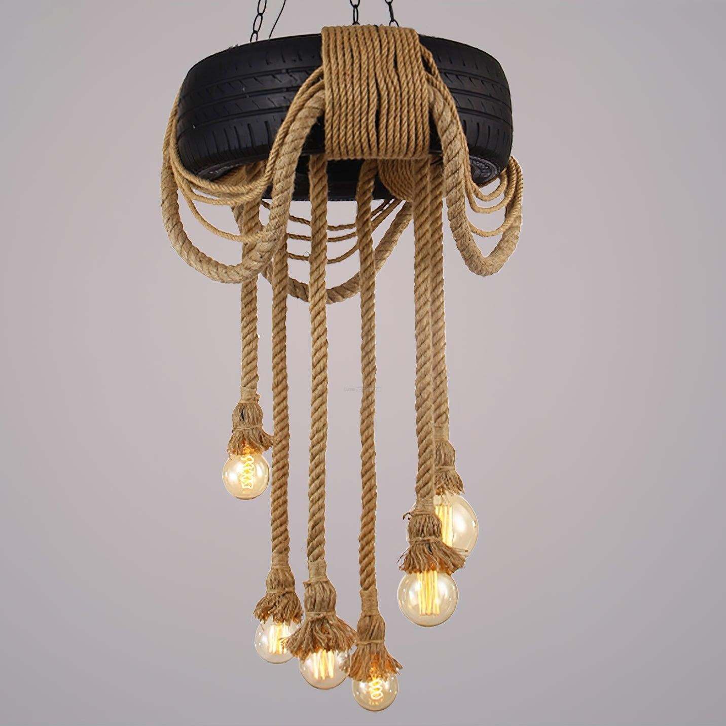 Hemp Rope Industrial Tire Chandelier ∅ 23.6″-Sylvia Space