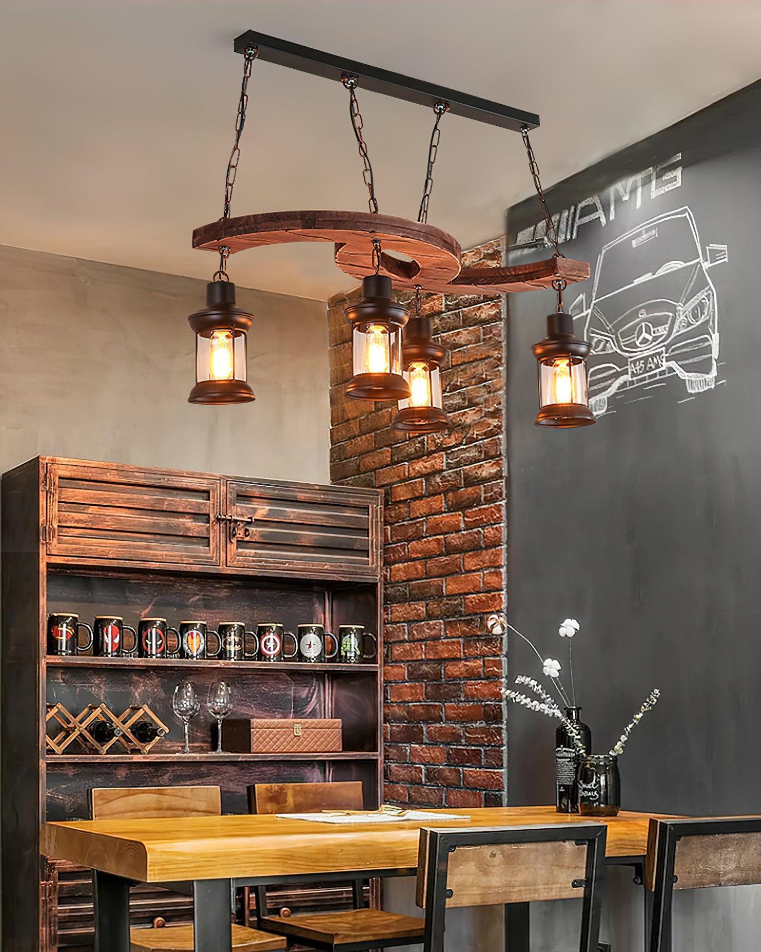 Retro Boat Wood Chandelier L 30.3″-Sylvia Space