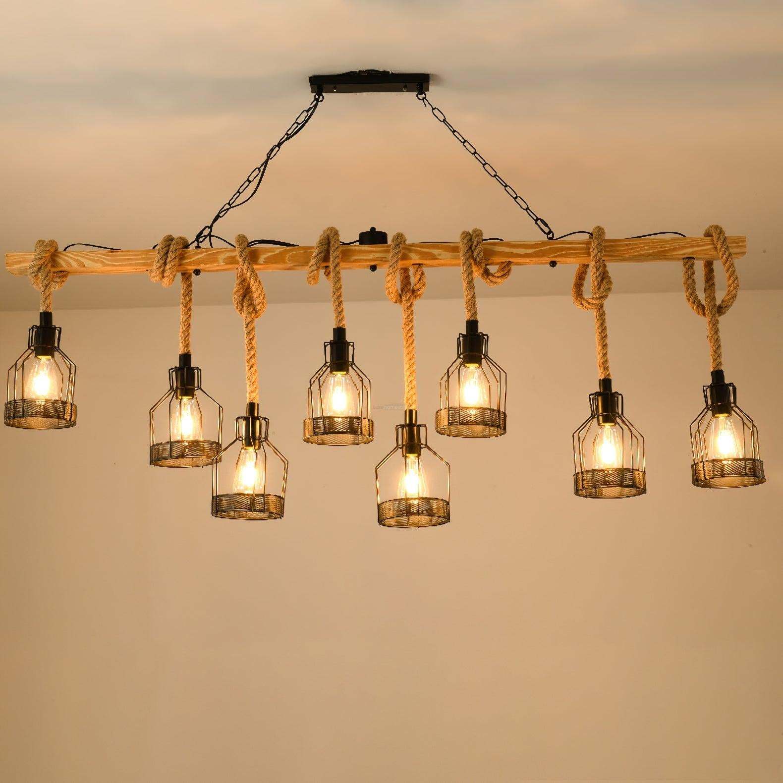 Hemp Rope Industrial Grenade Chandelier with 5/8 heads-Sylvia Space