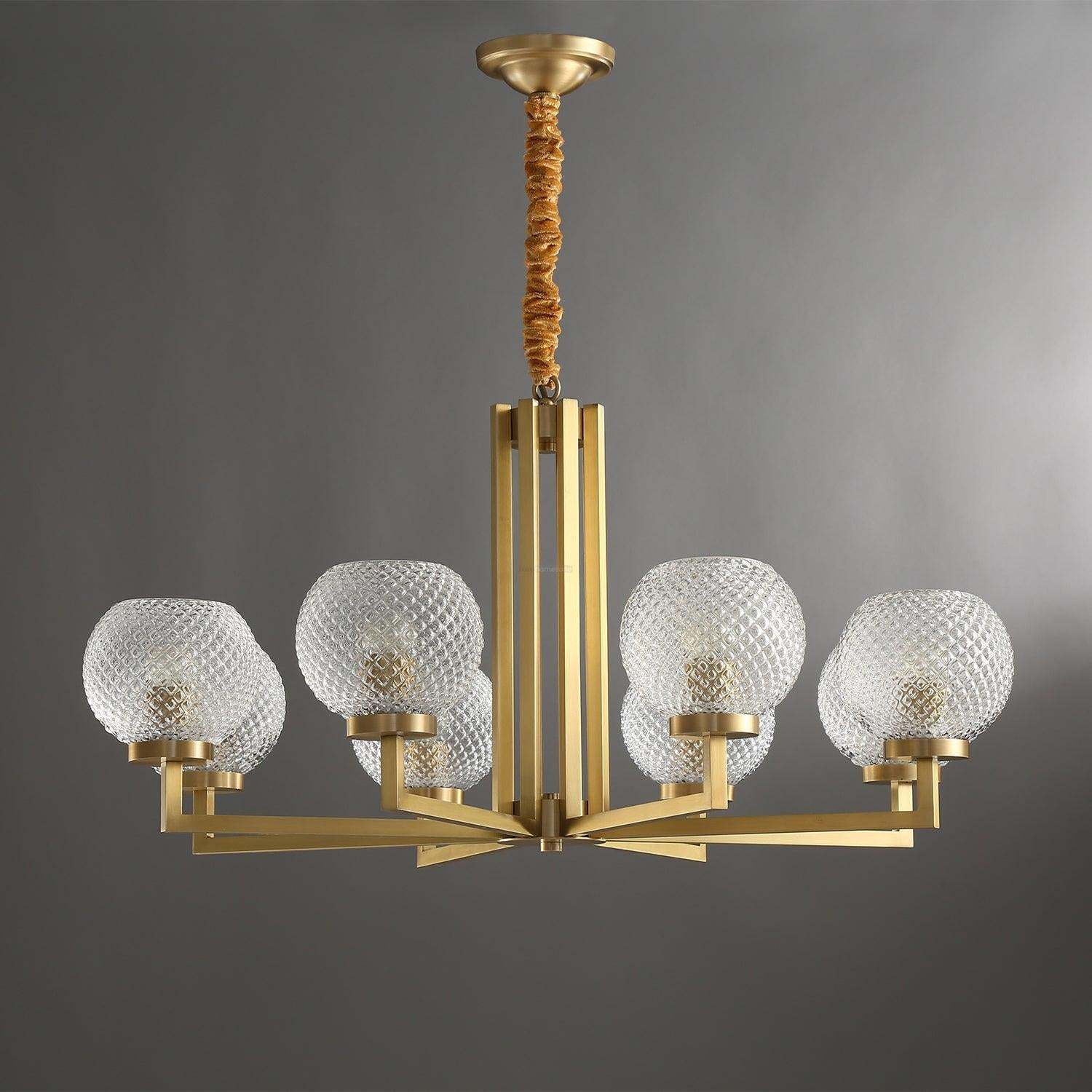 Ribbed Glass Brass Chandelier Φ 27.6″-Sylvia Space
