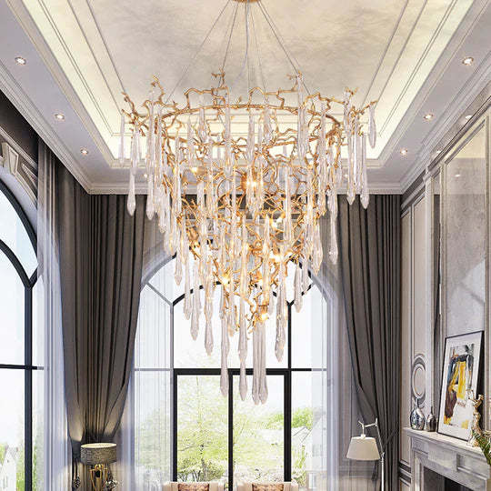 Quinn Crystal Branch Chandelier H 53.15", Long Staircase Chandelier-Sylvia Space