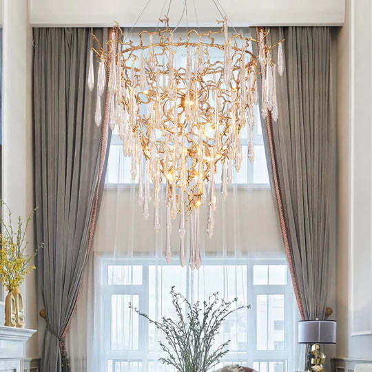 Quinn Crystal Branch Chandelier H 53.15", Long Staircase Chandelier-Sylvia Space