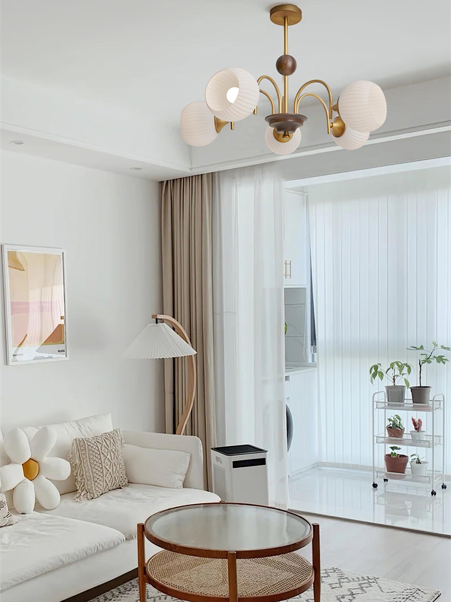 Sculptural Glass Ribbed Chandelier with 3/4/5/6/8 heads-Sylvia Space