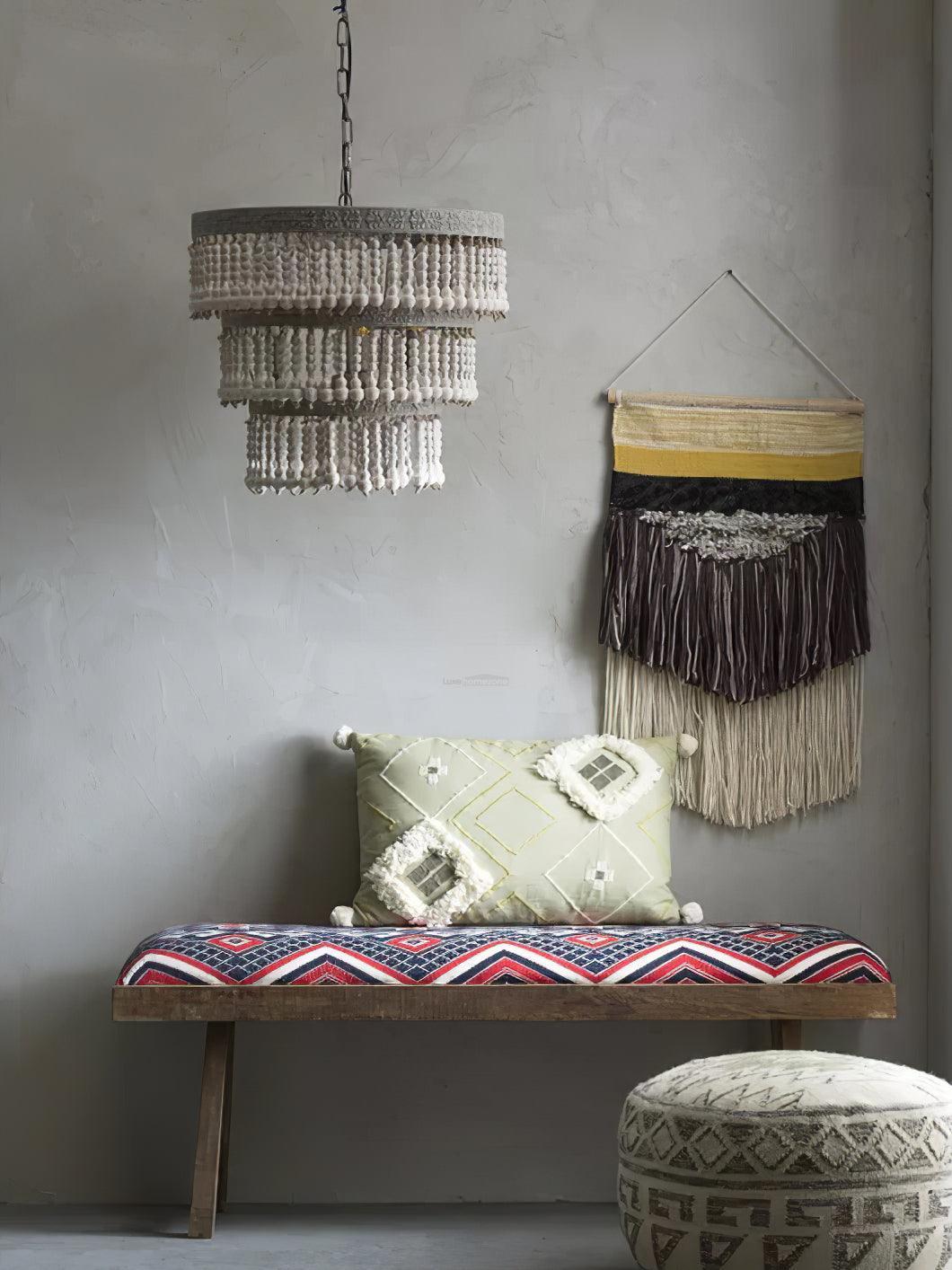 Three Tiered Wood Beaded Chandelier Φ 21.7″-Sylvia Space