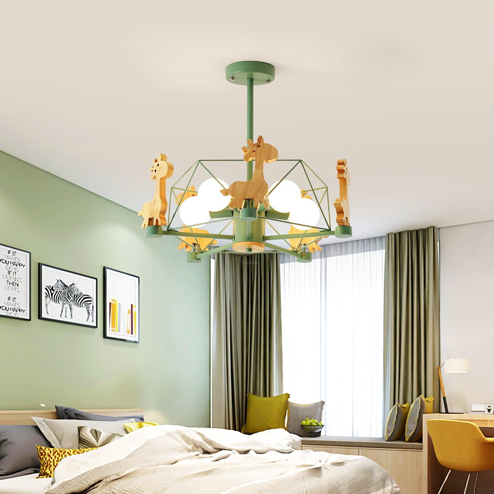 Lovely Deer Wooden Chandelier ∅ 20.8″-Sylvia Space