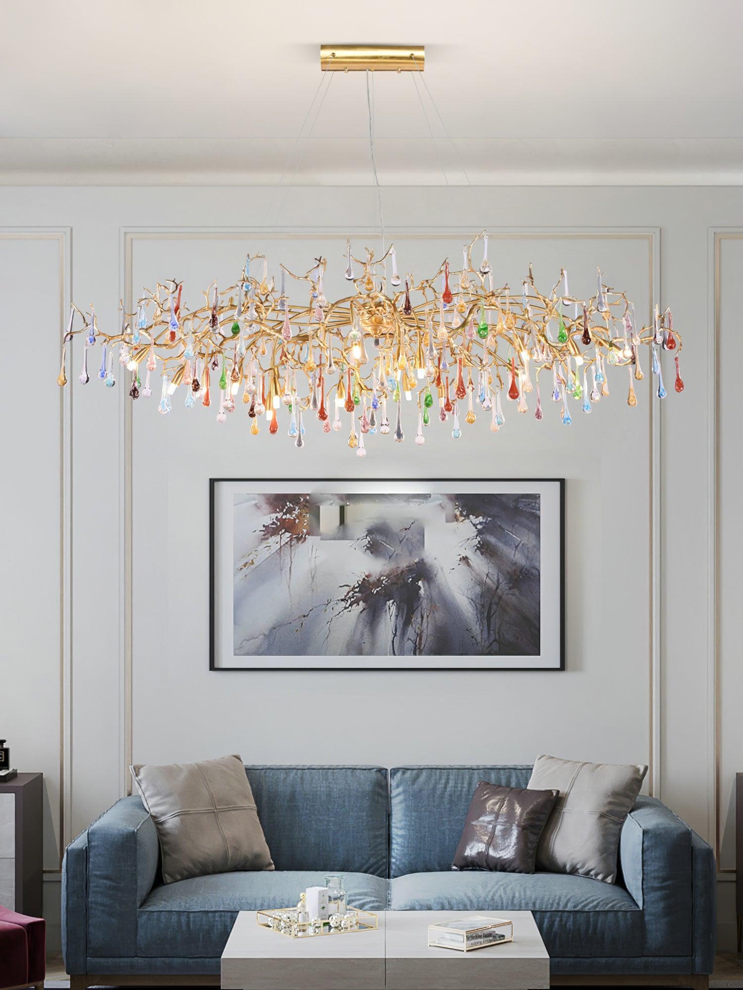Colorful Teardrop Brass Branch Chandelier-Sylvia Space