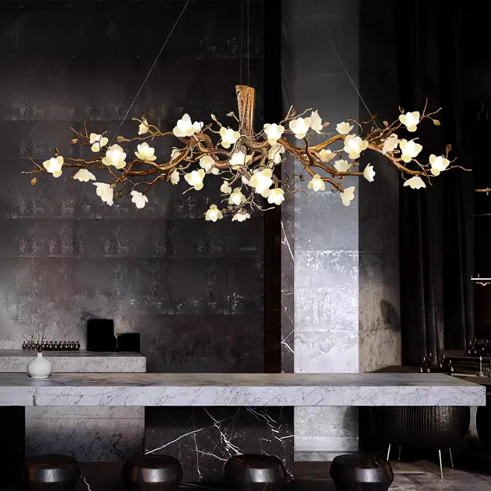 Flower Bloom Branch Type Brass Chandelier-Sylvia Space