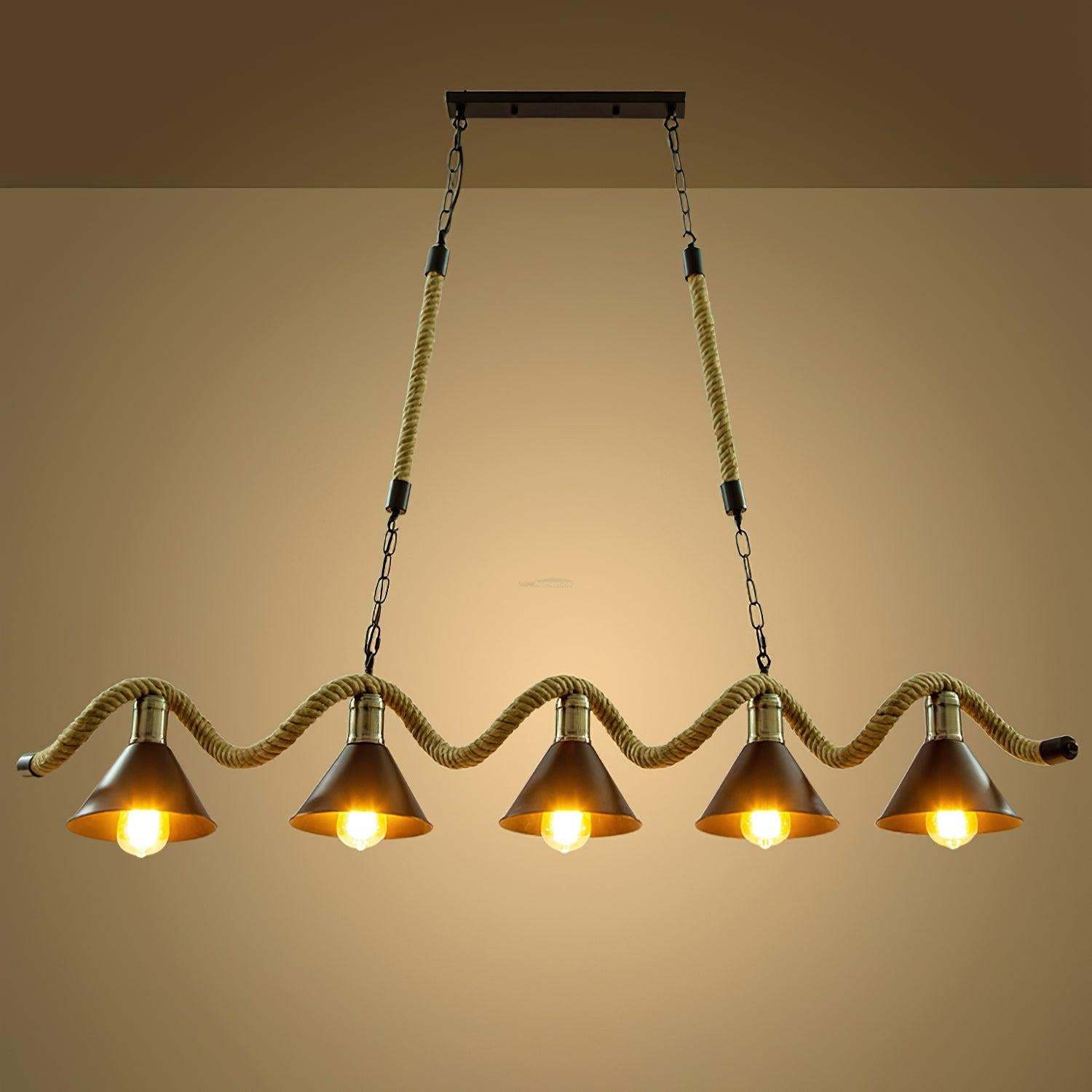 Hemp Rope Industrial Wave Chandelier with 3/5 heads-Sylvia Space