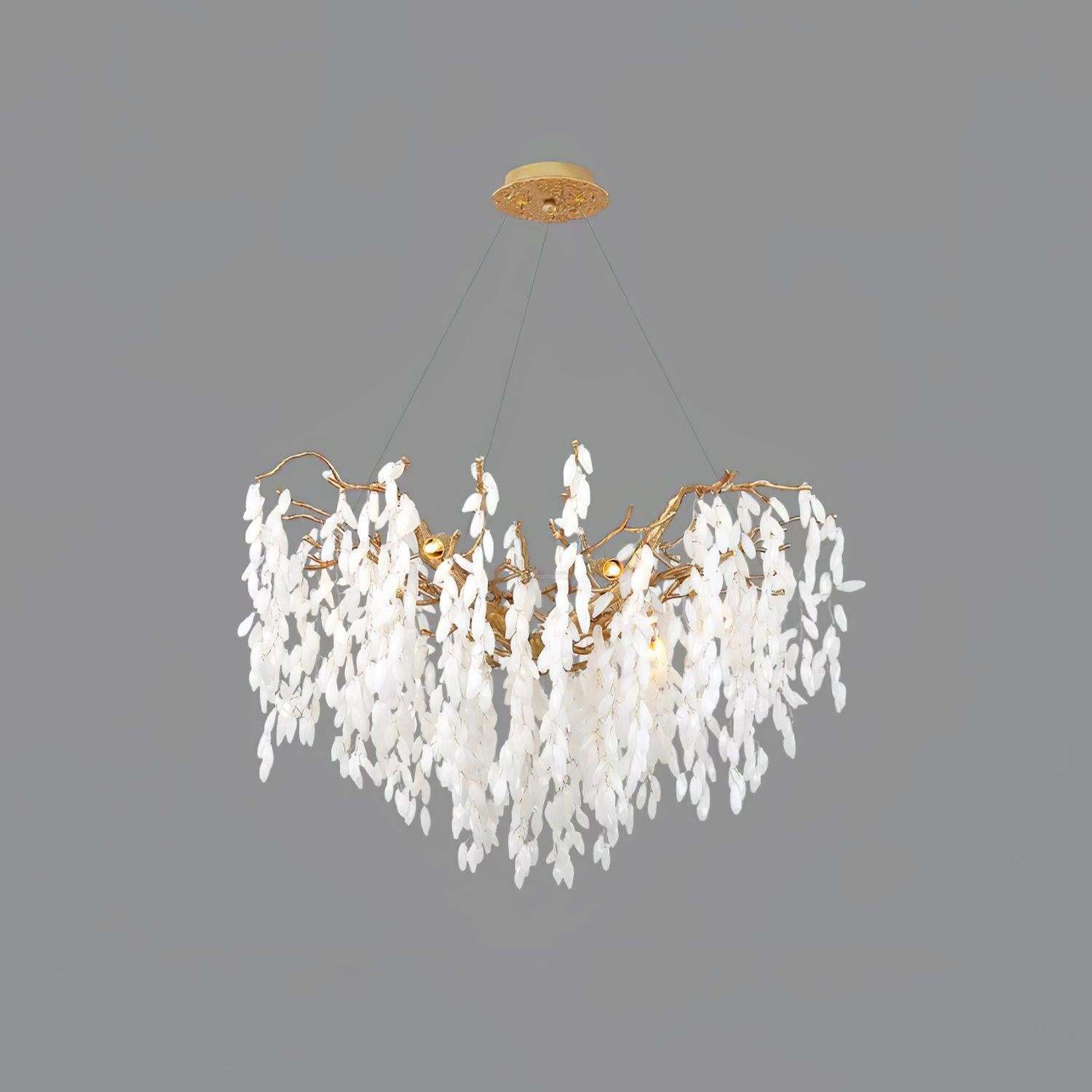 White Jade Branch Brass Round Chandelier-Sylvia Space