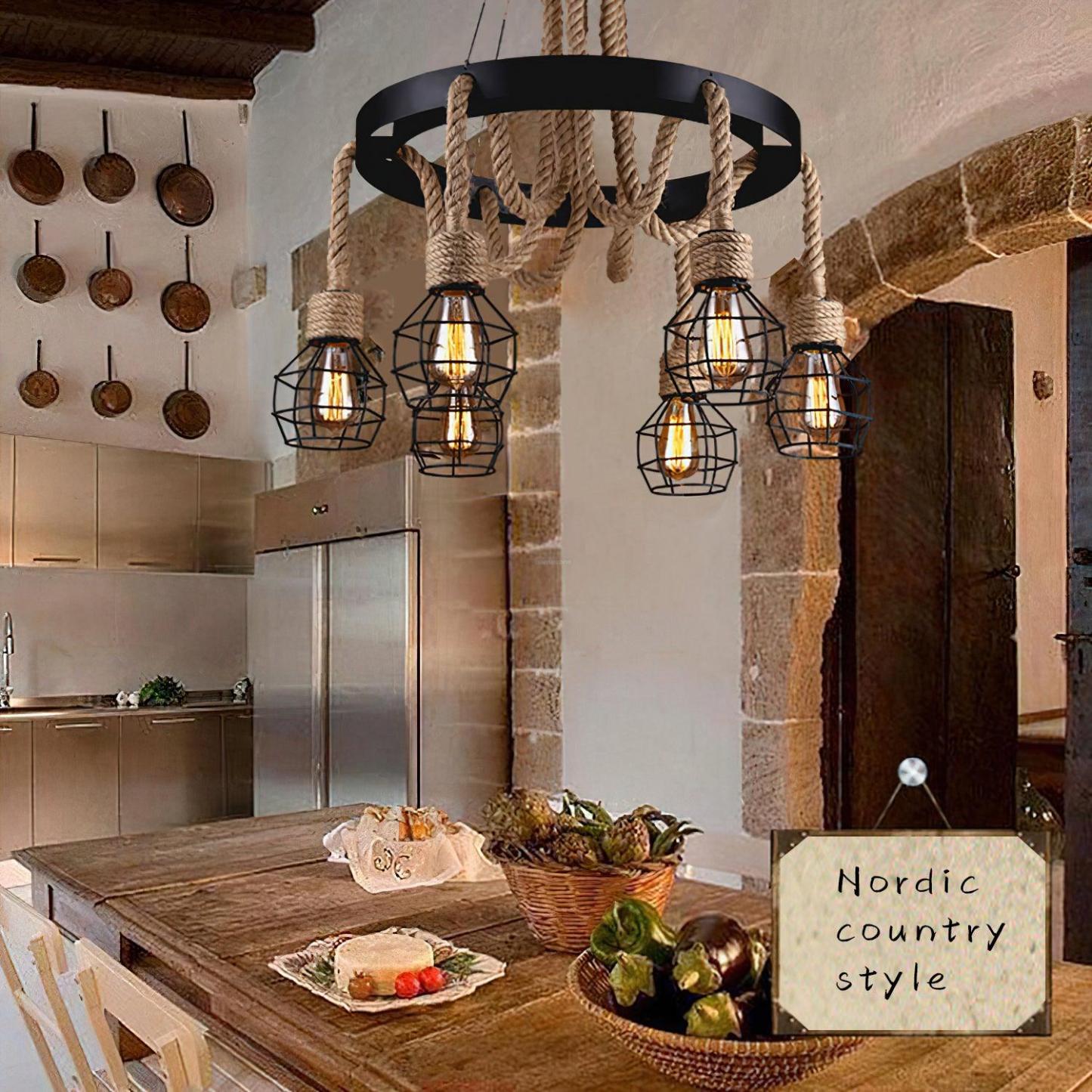 Hemp Rope Industrial Starfall Chandelier with 4/6/8 heads-Sylvia Space
