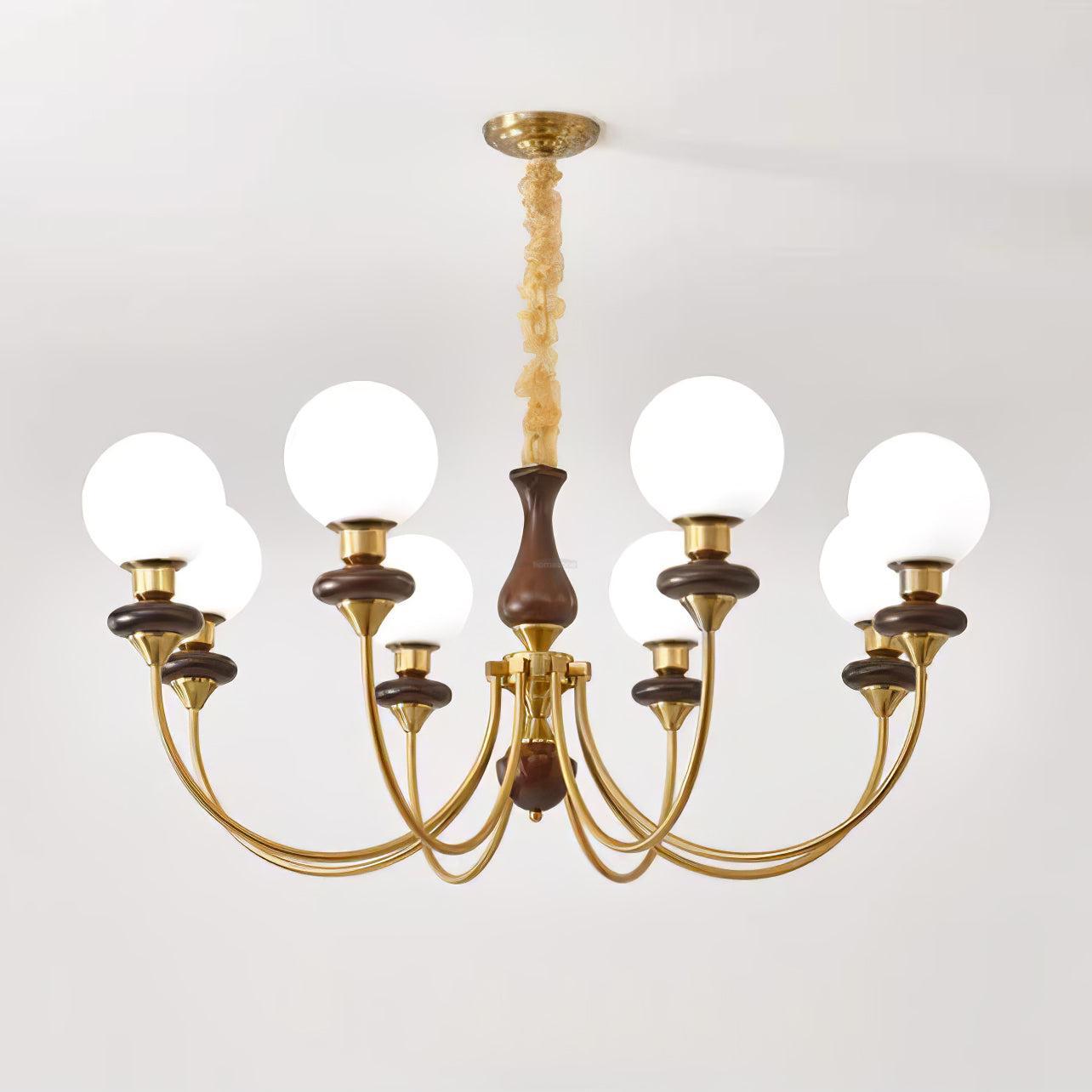 Walnut Brass Chandelier with 3/6/8 lamps-Sylvia Space