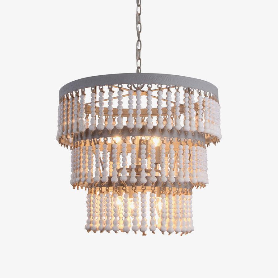Three Tiered Wood Beaded Chandelier Φ 21.7″-Sylvia Space