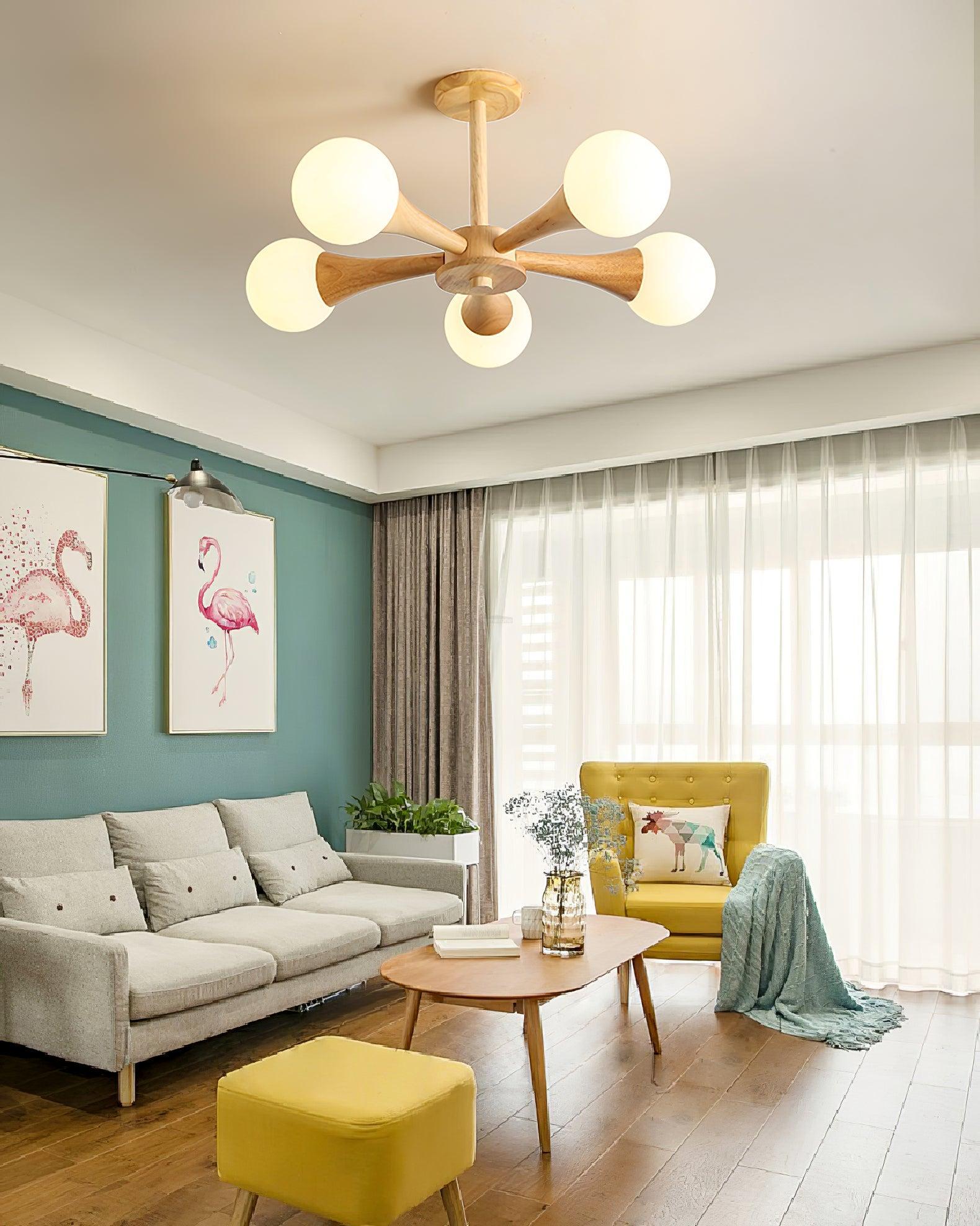 Wooden Nera Chandelier with 3/4/5 heads-Sylvia Space