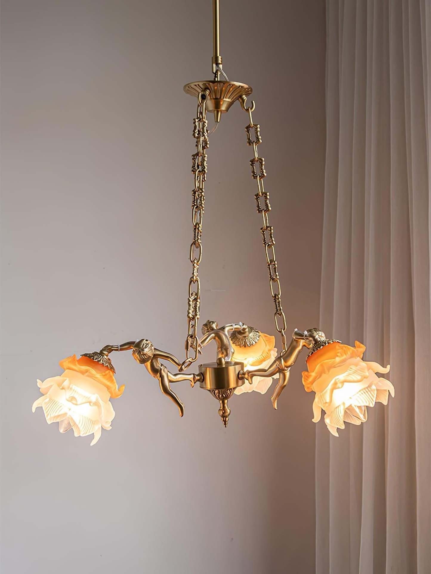 Putti Statuettes Brass Chandelier-Sylvia Space