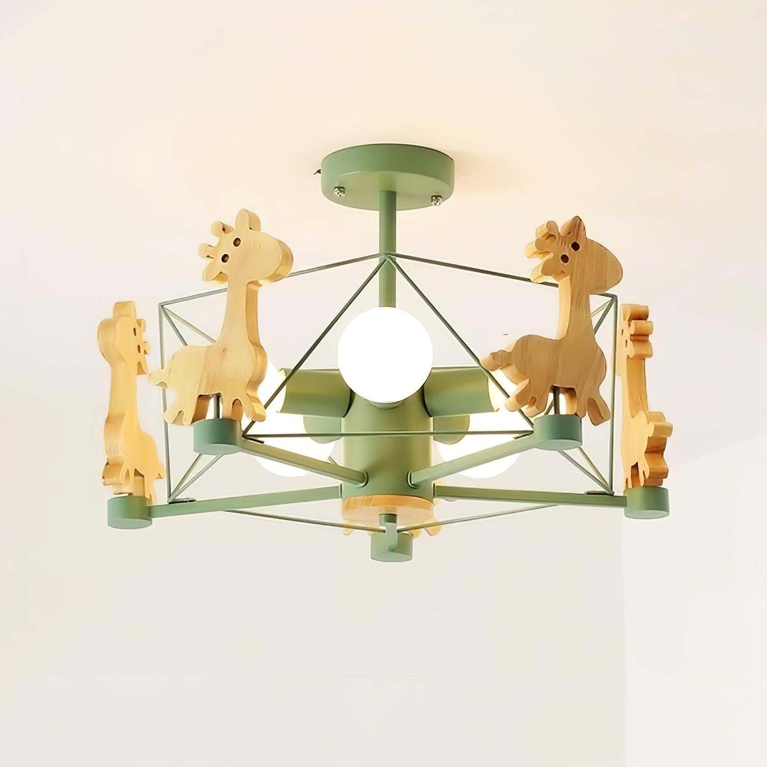 Lovely Deer Wooden Chandelier ∅ 20.8″-Sylvia Space