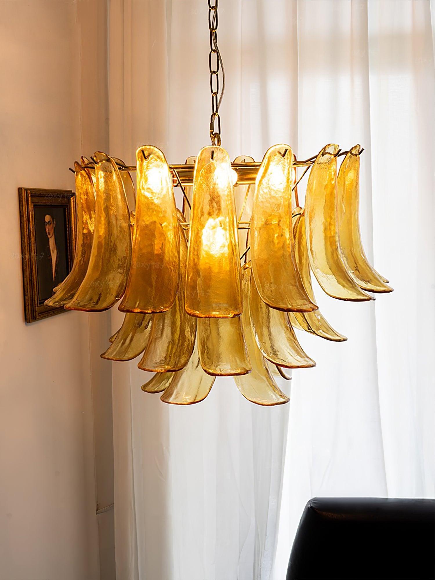Glass Leaf Cascade Chandelier with 3/4 layer-Sylvia Space