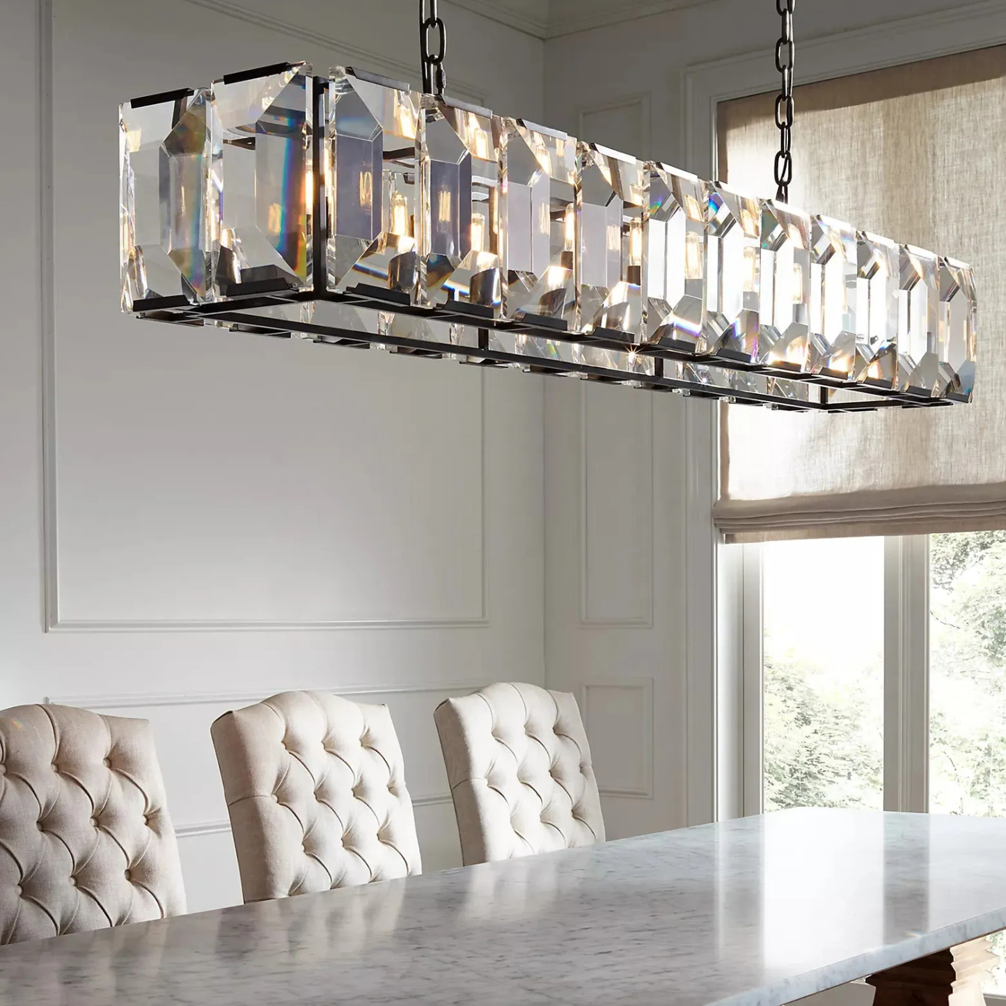 Harlow Faceted Crystal Rectangular Chandelier 74"