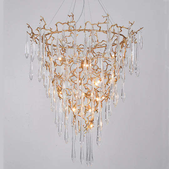 Quinn Crystal Branch Chandelier H 53.15", Long Staircase Chandelier-Sylvia Space