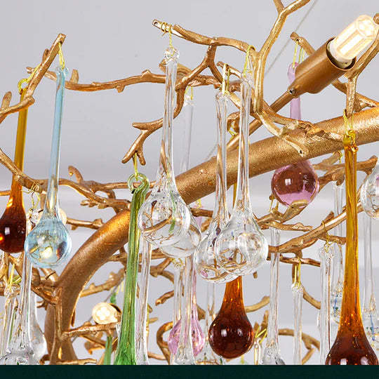 Lydia Colorful Crystal Raindrop Branch Chandelier for Dining Room-Sylvia Space