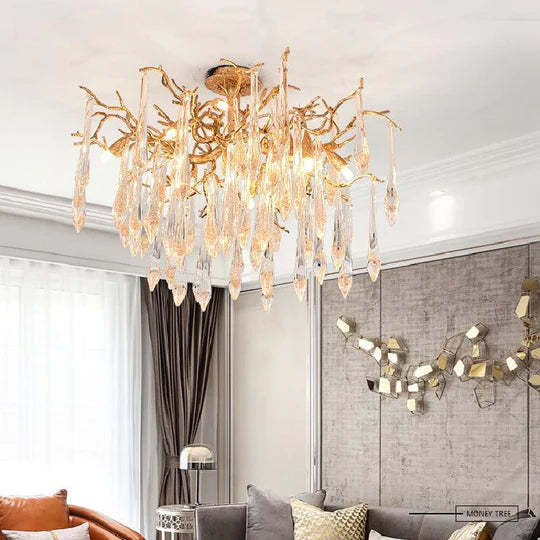 Jamie Brass Branch Crystal Ceiling Light, Designer Branch Chandelier-Sylvia Space