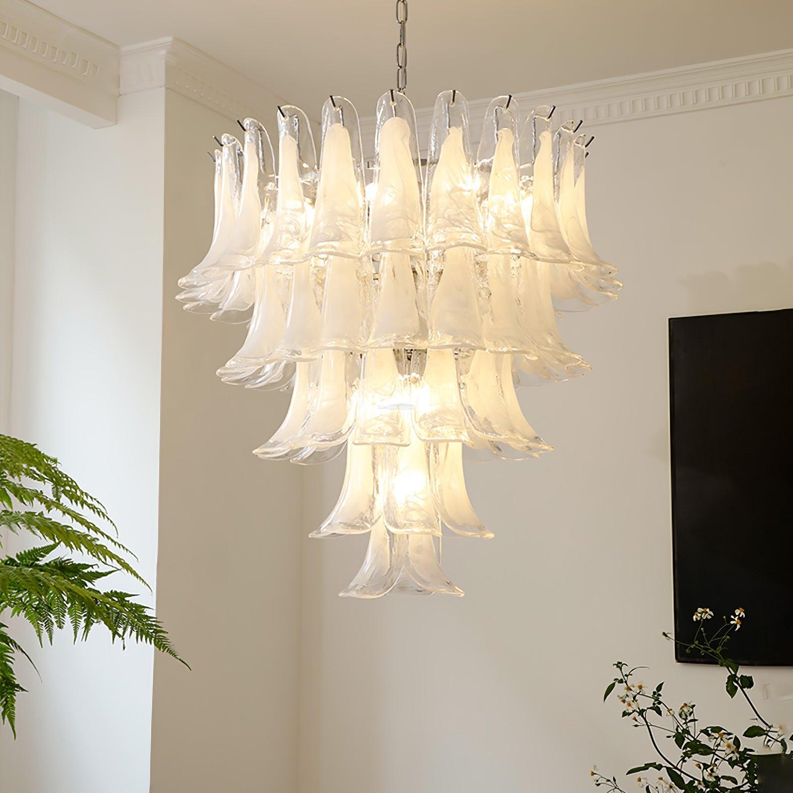 Glass Leaf Cascade Chandelier with 3/4 layer-Sylvia Space