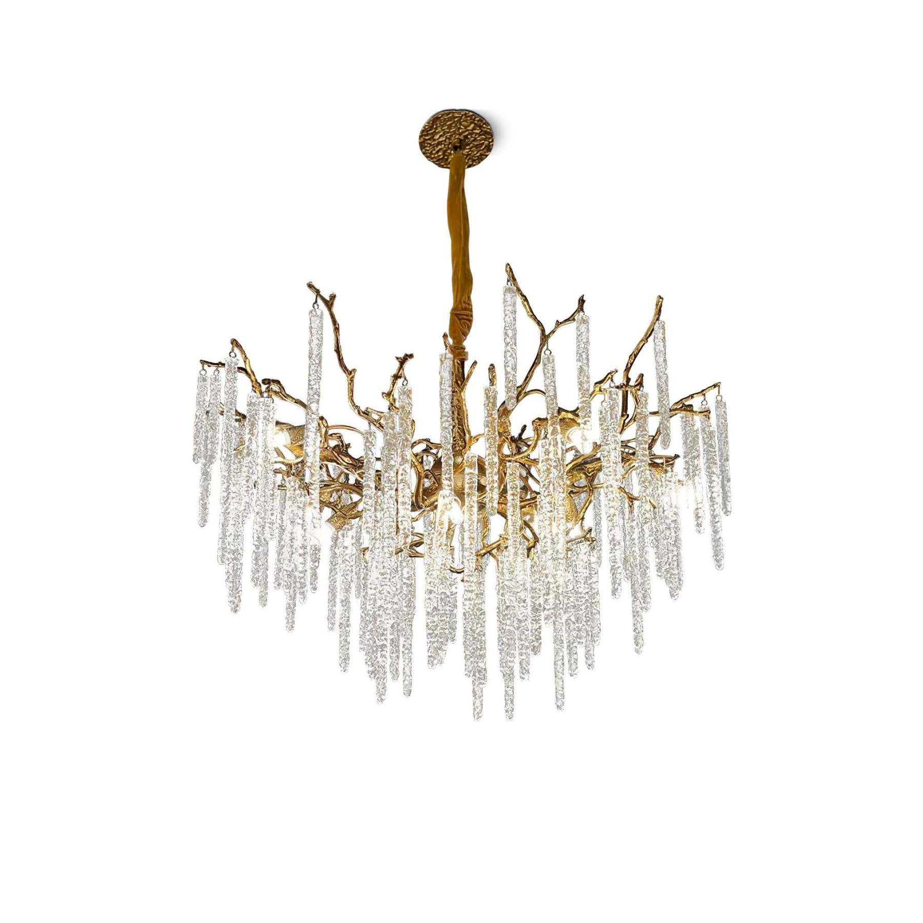 Crystal Icicles Branch Type Brass Chandelier-Sylvia Space