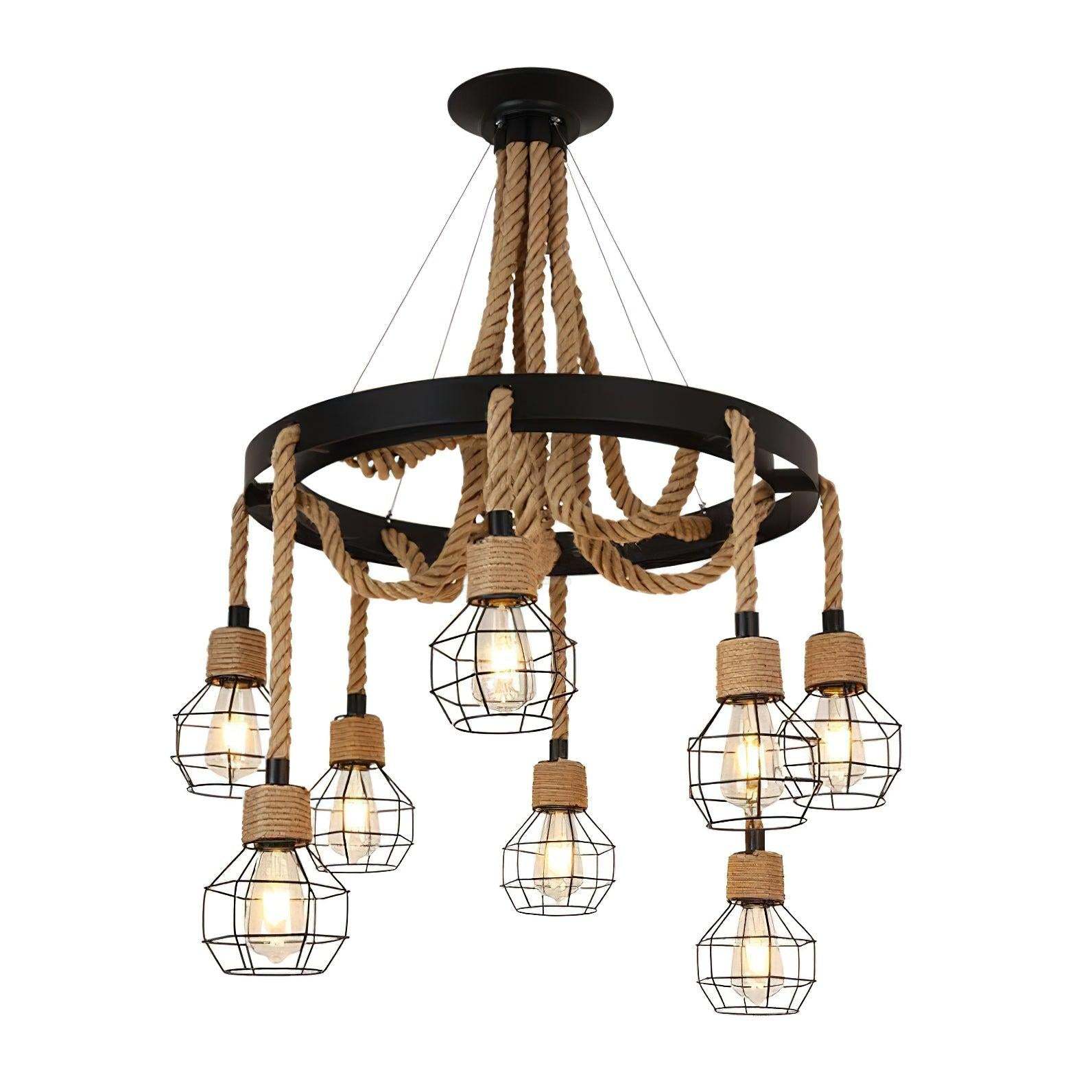 Hemp Rope Industrial Starfall Chandelier with 4/6/8 heads-Sylvia Space