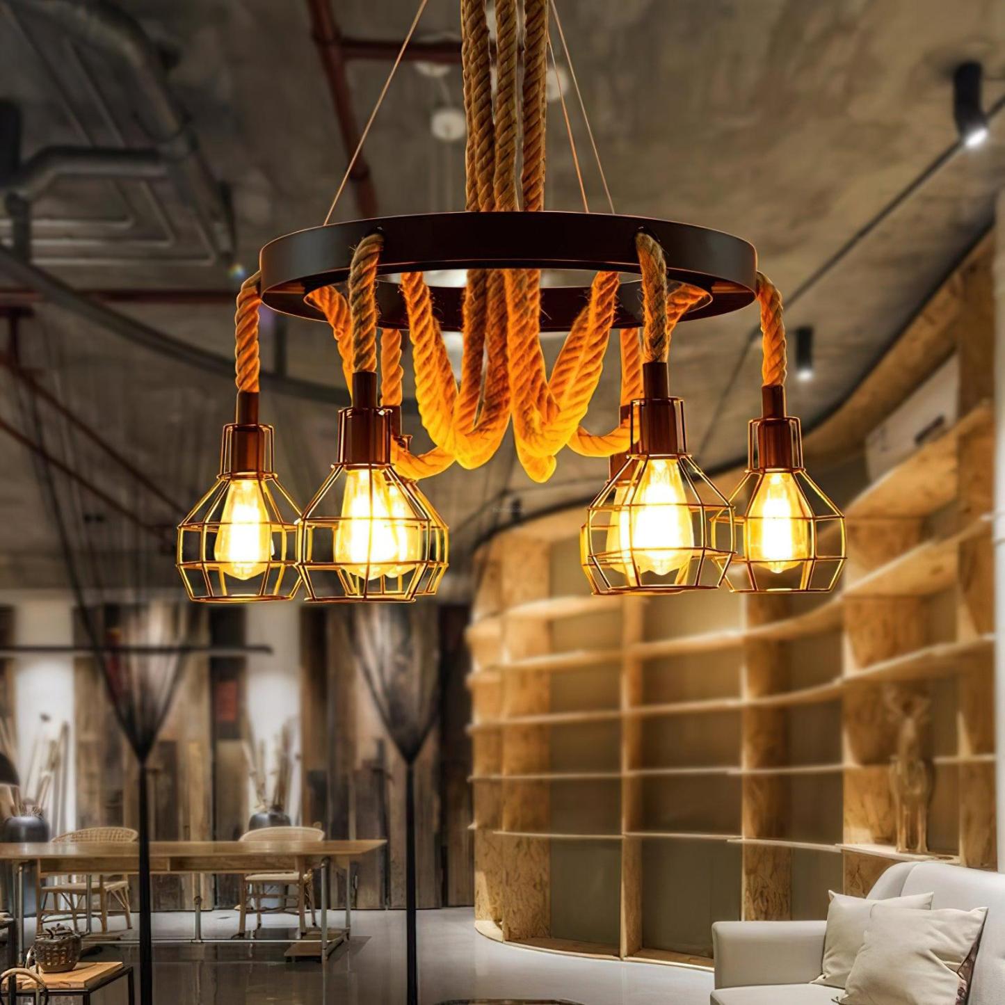 Hemp Rope Industrial Starfall Chandelier with 4/6/8 heads-Sylvia Space