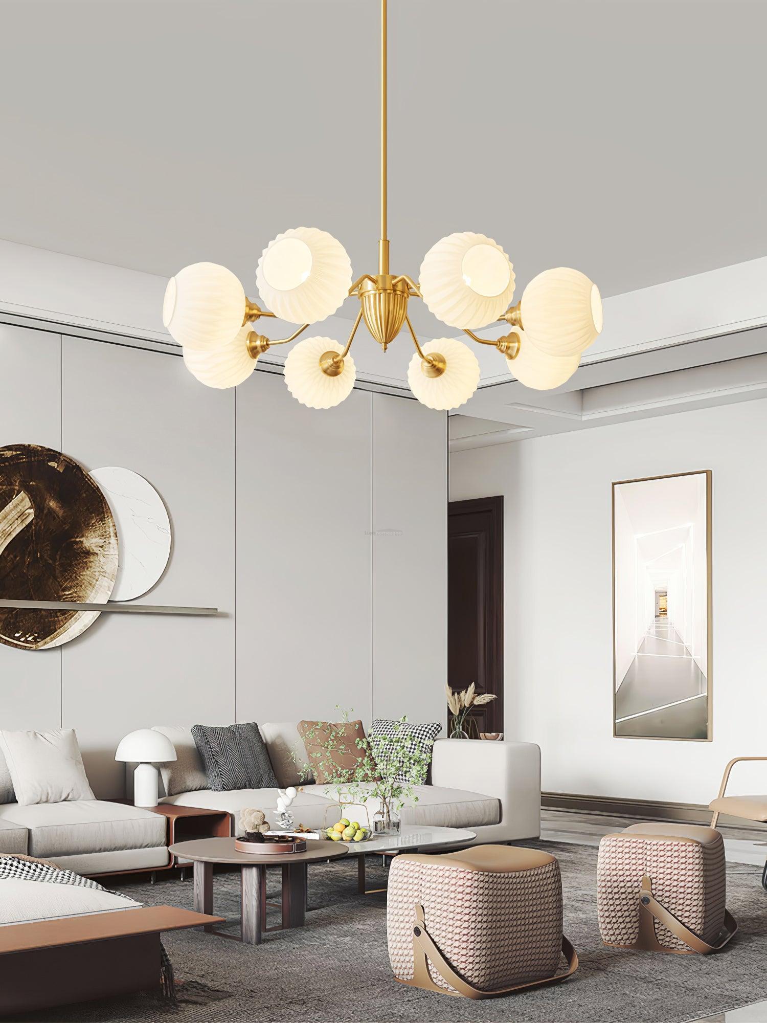 Ribbed Glass Ball Chandelier ∅ 31.5″-Sylvia Space
