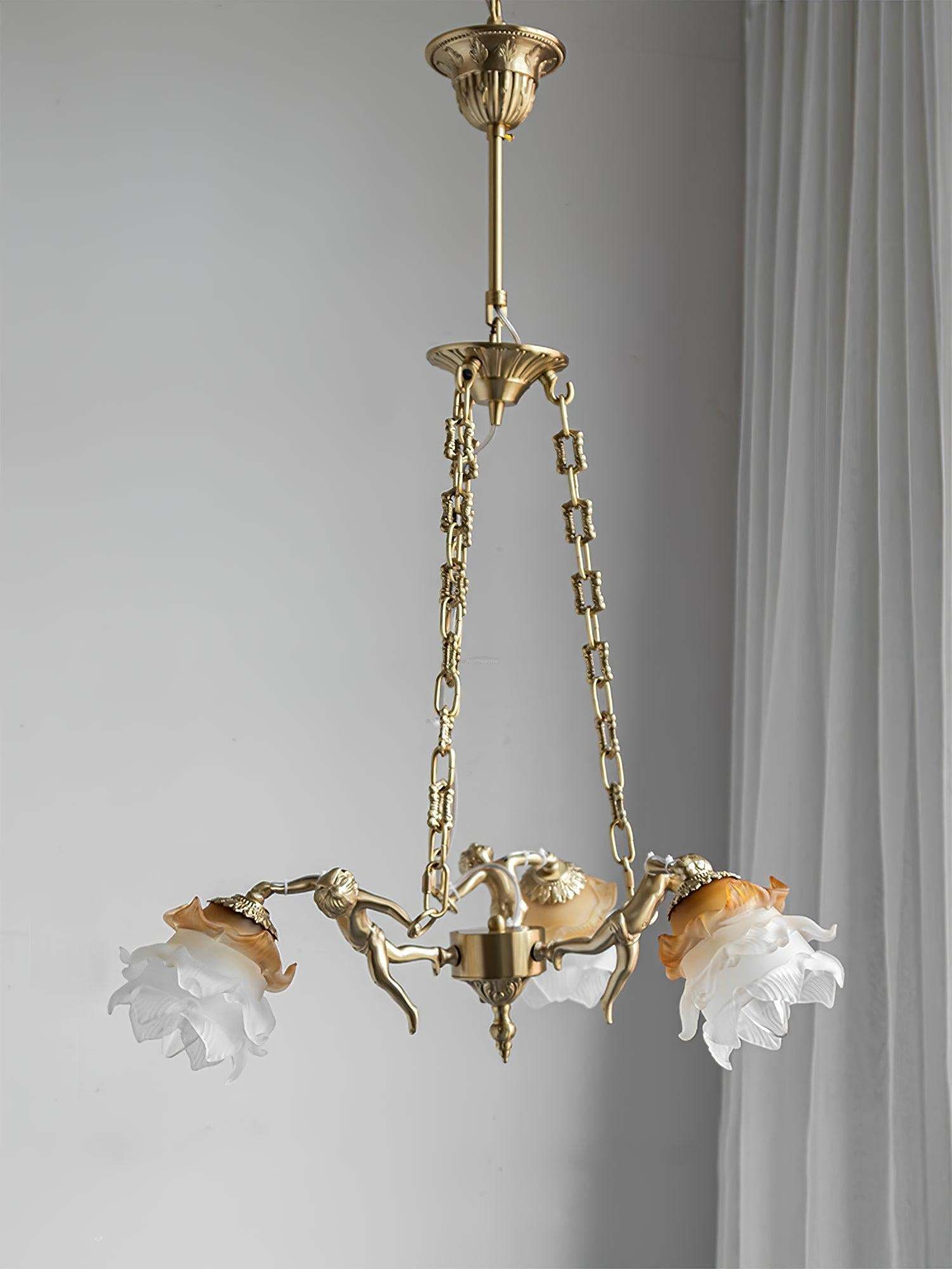 Putti Statuettes Brass Chandelier-Sylvia Space