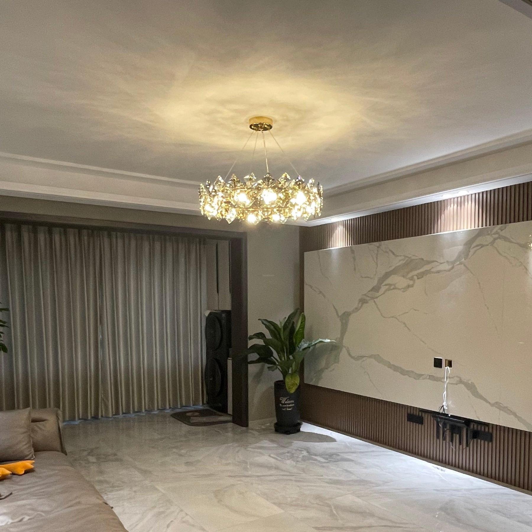 Scale Crystal Round Chandelier Φ 23.6″-Sylvia Space