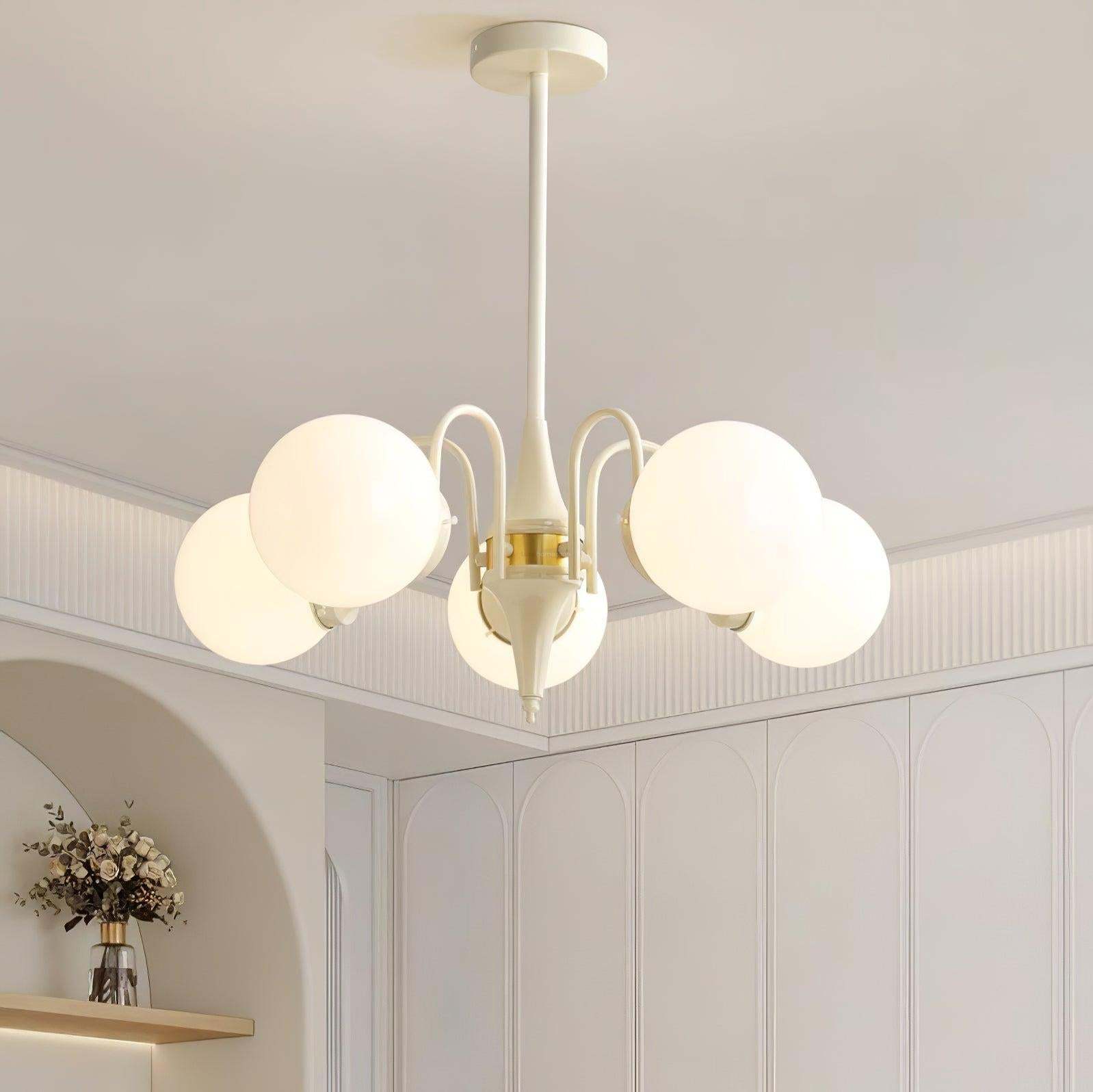 Cream Glass Ball Chandelier ∅ 19.7″-Sylvia Space