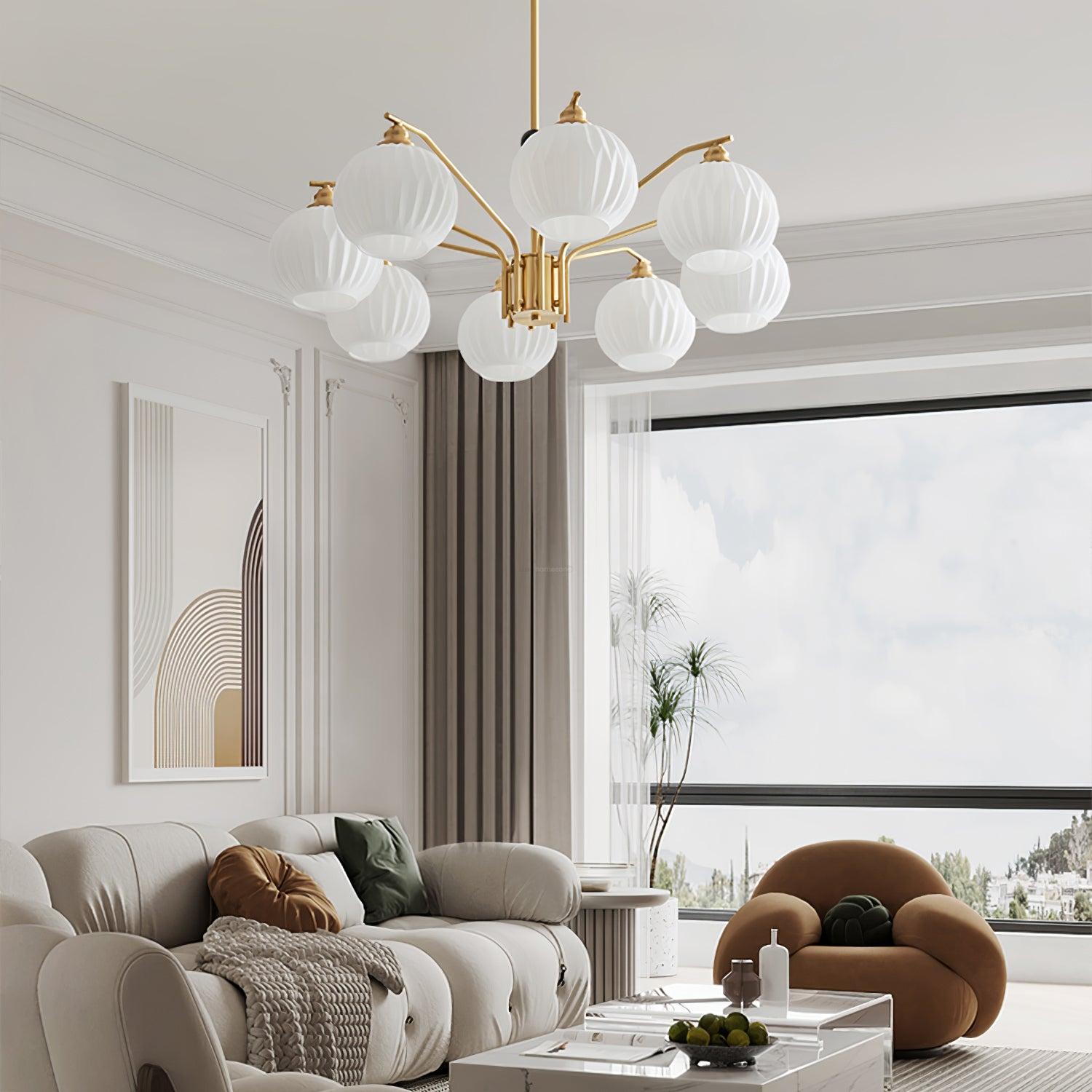 Ribbed Glass Gold Chandelier with 3/5/8 heads-Sylvia Space