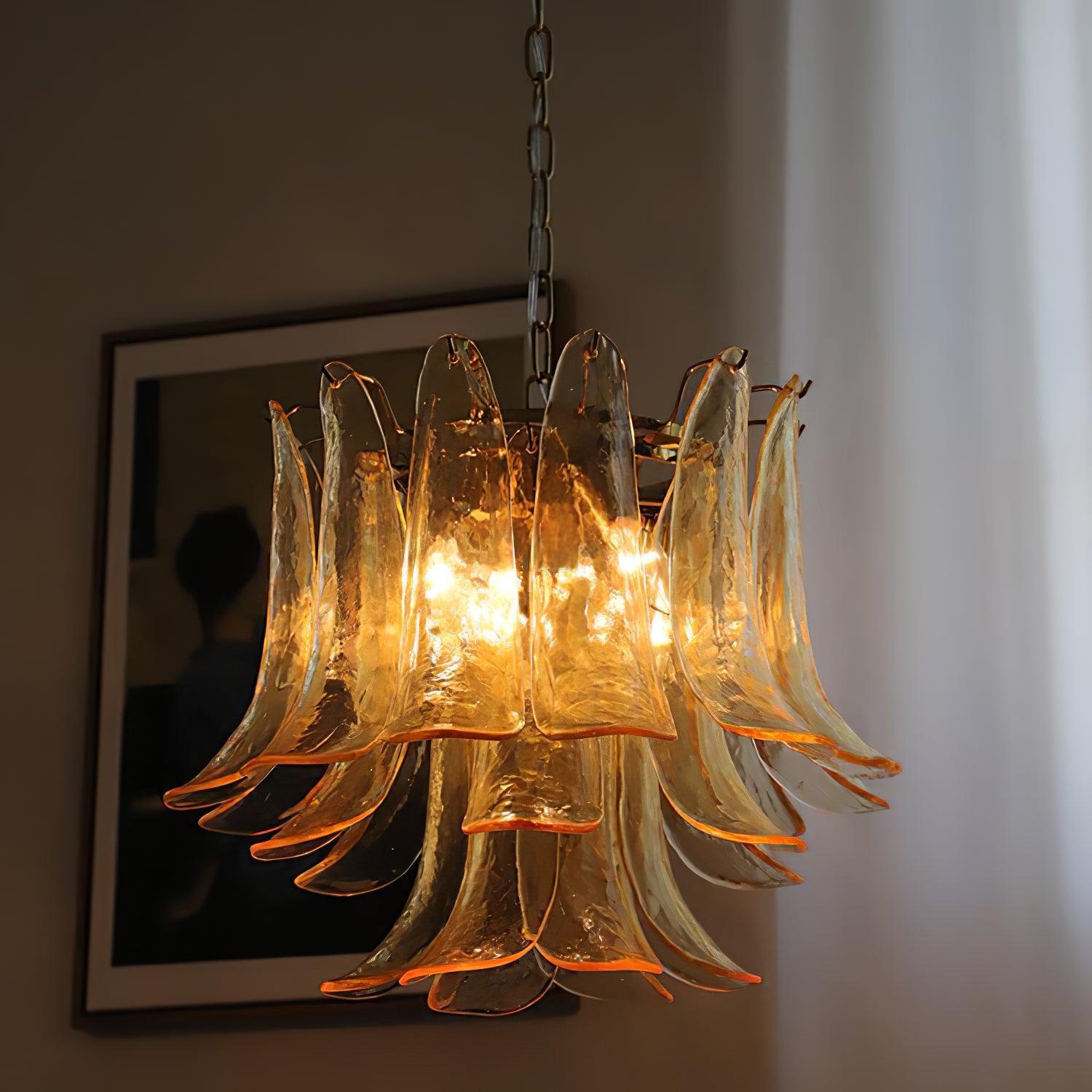 Glass Leaf Cascade Chandelier with 3/4 layer-Sylvia Space