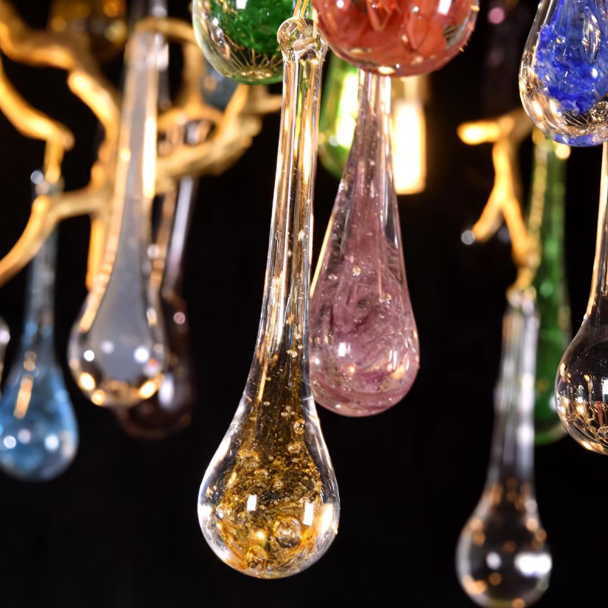Colorful Teardrop Brass Branch Chandelier-Sylvia Space
