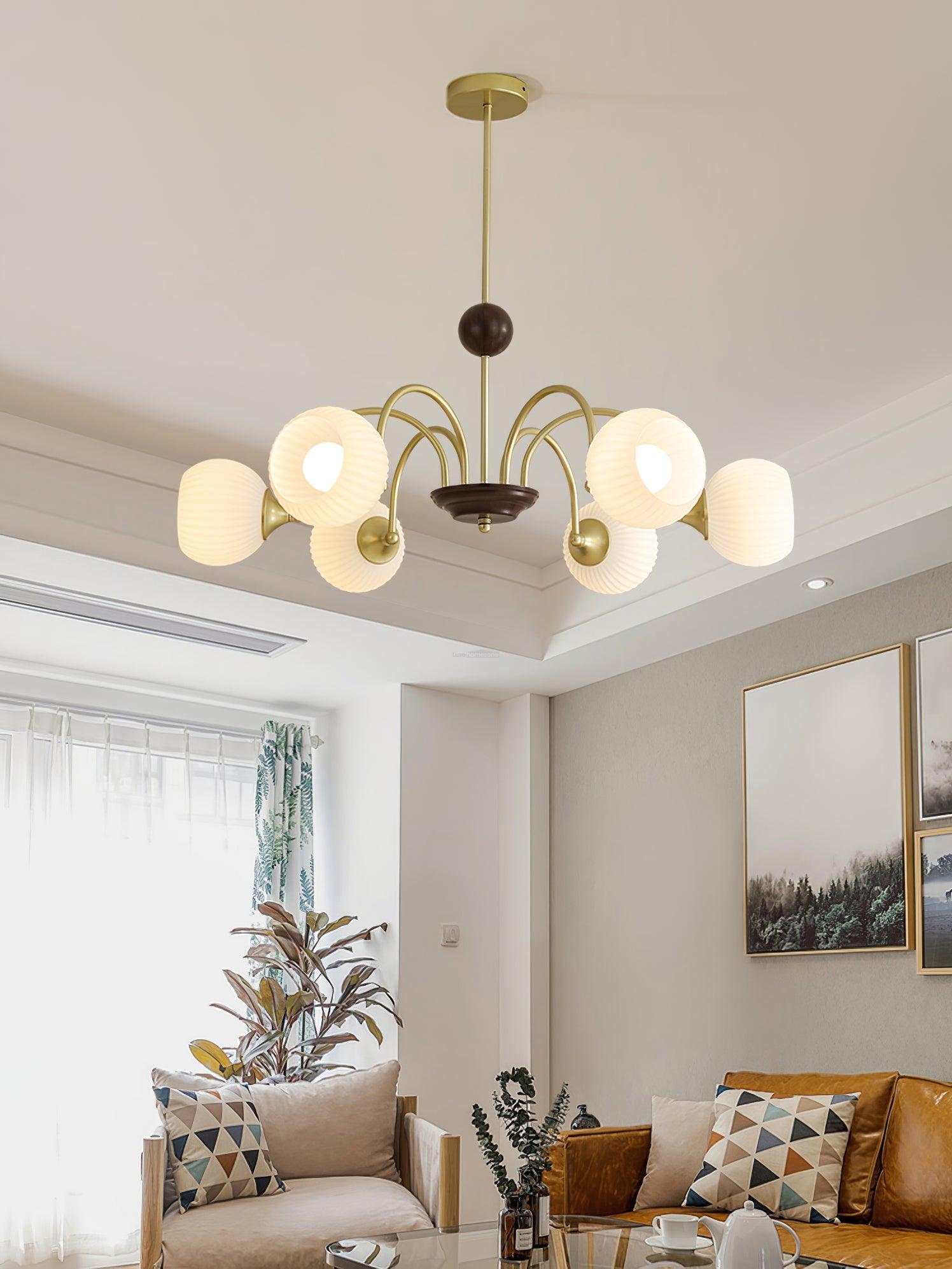 Sculptural Glass Ribbed Chandelier with 3/4/5/6/8 heads-Sylvia Space