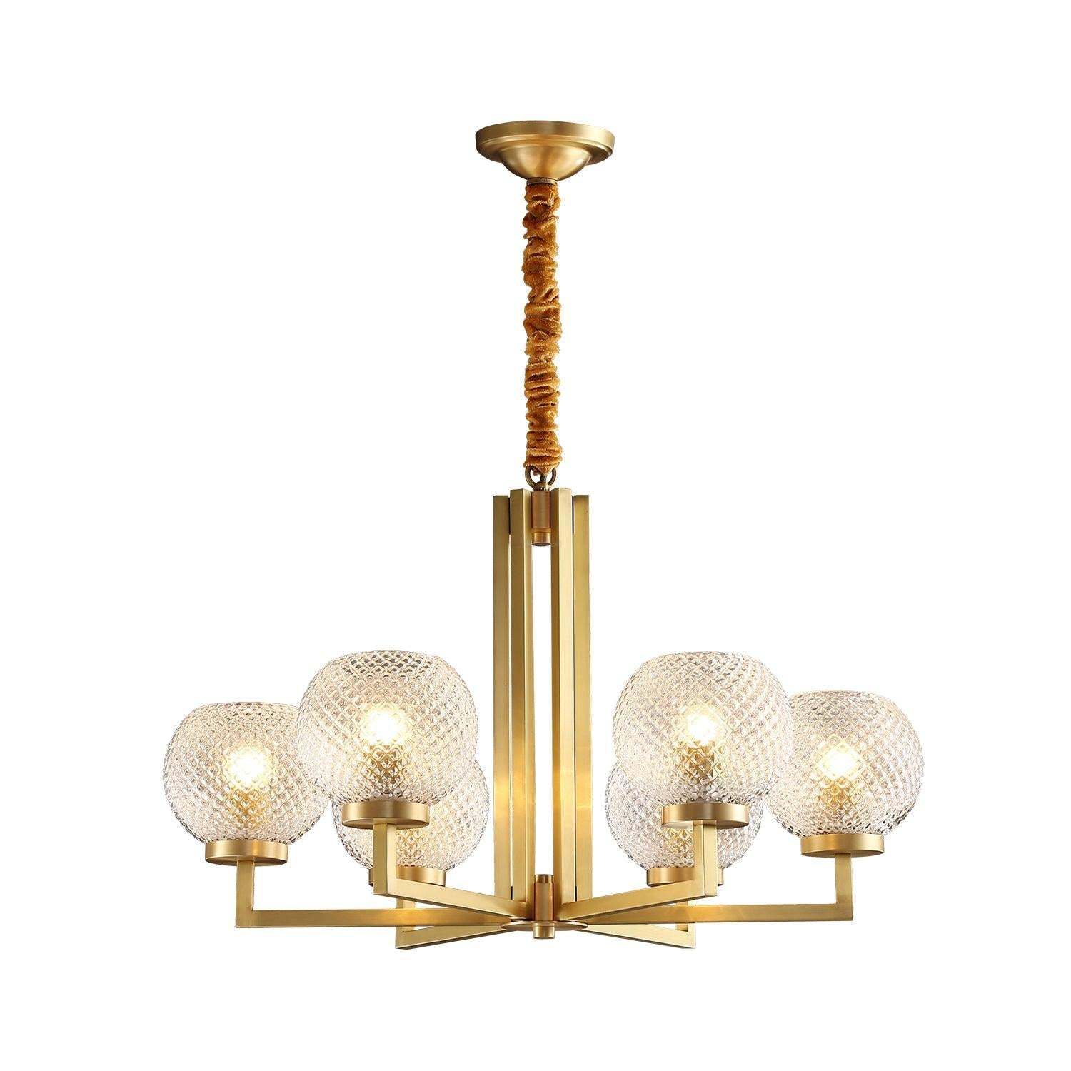 Ribbed Glass Brass Chandelier Φ 27.6″-Sylvia Space